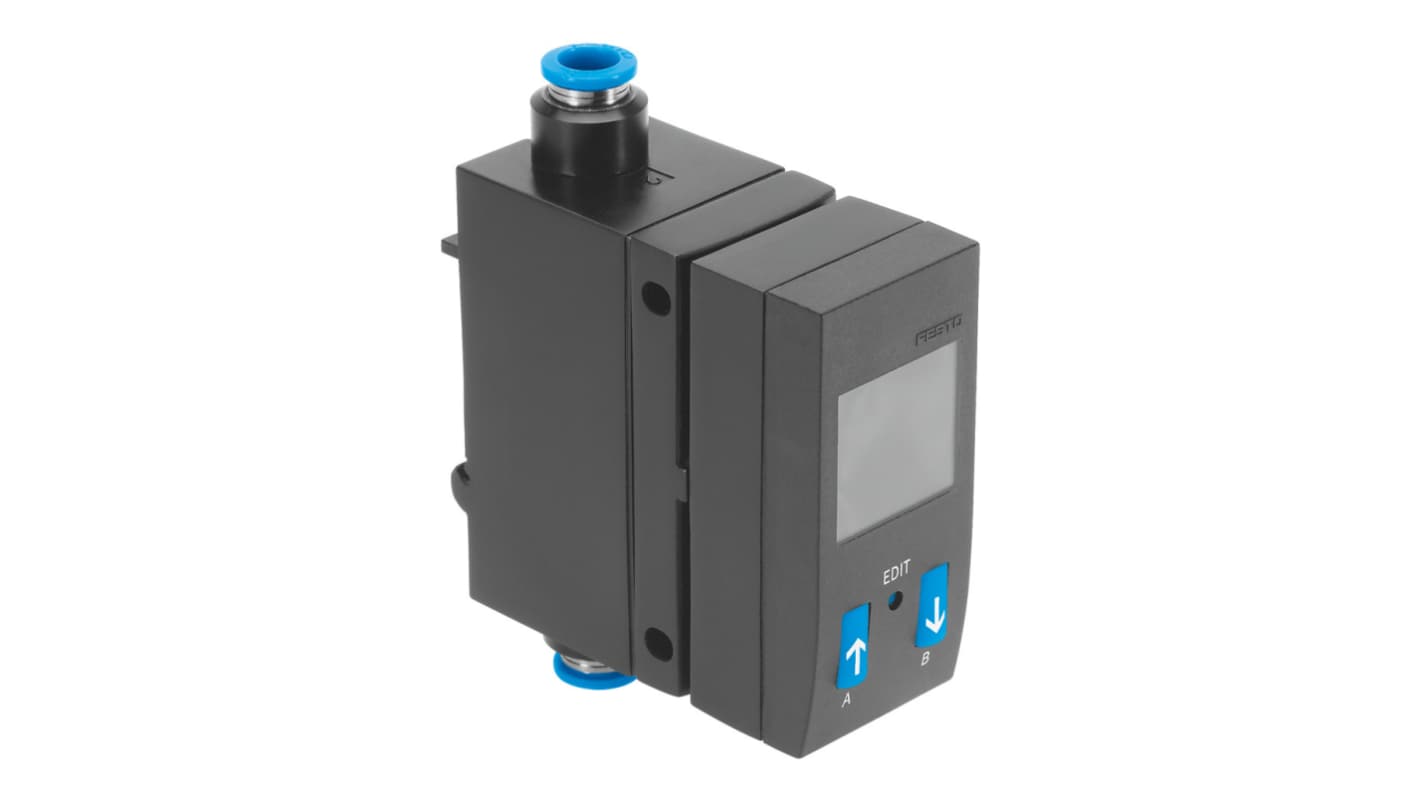 Sensore di flusso Festo SFAB-200U-WQ8-2SA-M12, misura flusso aria 2-200 l/min, uscita PNP/NPN, 4-20 mA, compatto.