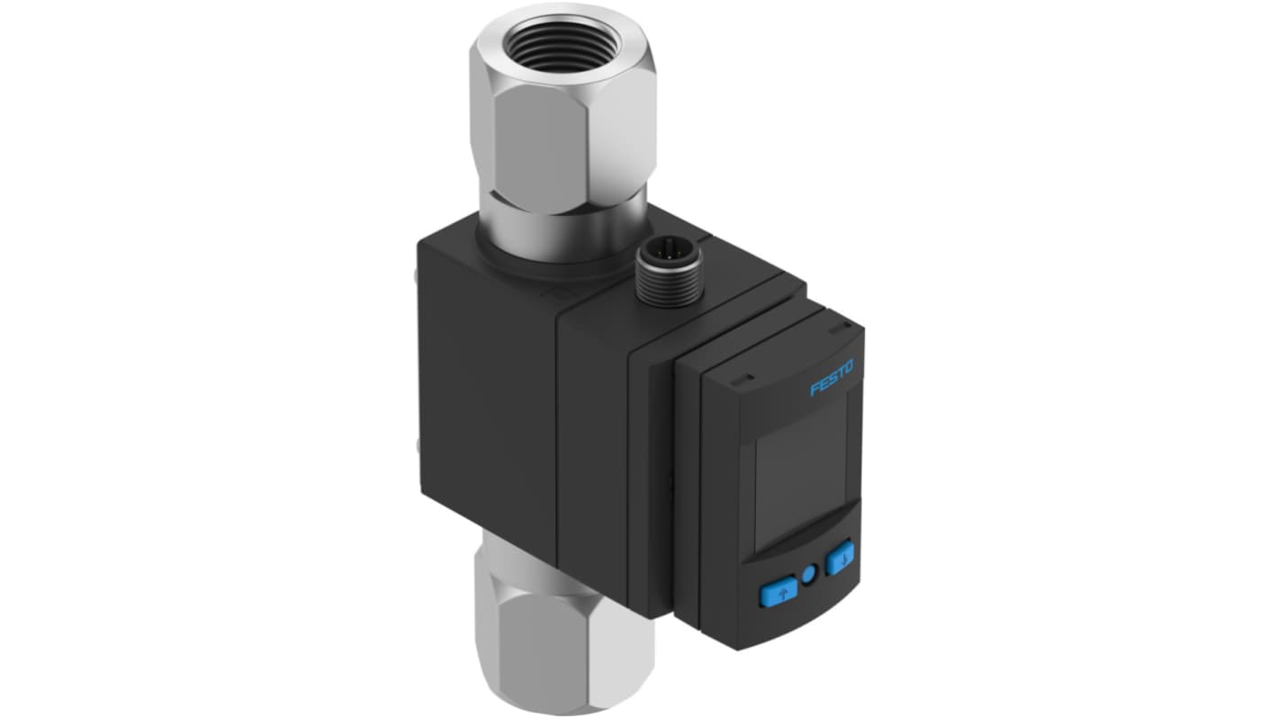 Sensore di flusso Festo SFAW-100-TG34-E-PNLK-PNVBA-M12 per liquidi, portata 5-100 l/min, alimentazione 18-30 V c.c.