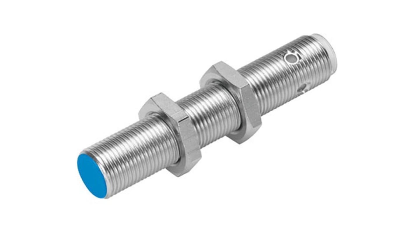Sensore di prossimità cilindrico Festo SIED-M12B-ZO-S-L, tecnologia induttiva M12, rilevamento 2 mm, IP67, montaggio facile.
