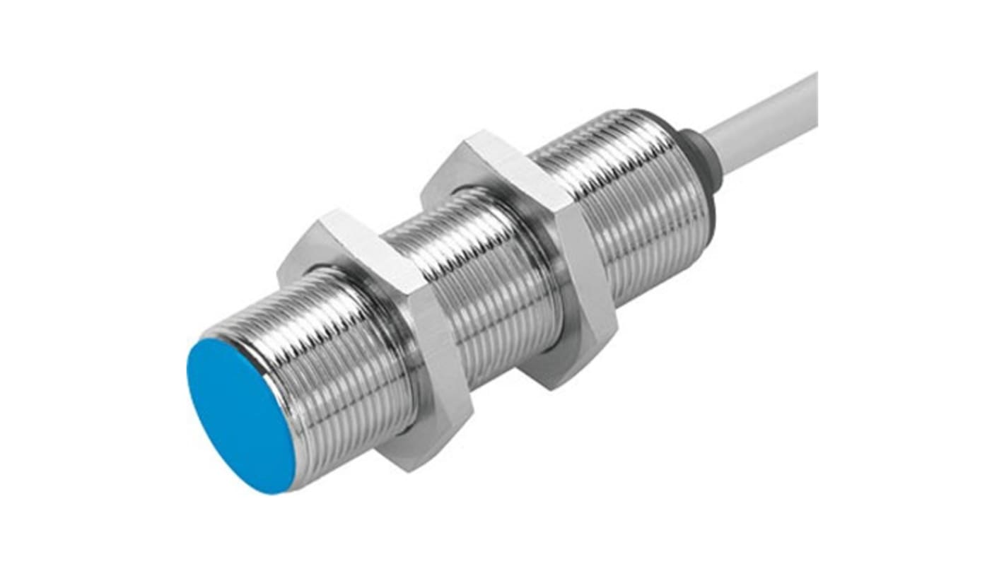 Sensore di prossimità induttivo cilindrico Festo SIED-M18B-ZS-K-L, rilevamento 5 mm, IP67, alimentazione 20-320 V.