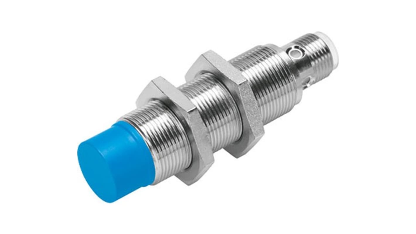 Sensore di prossimità cilindrico Festo SIED-M18NB-ZO-S-L, rilevamento 8 mm, IP67, alimentazione 20-320 V.