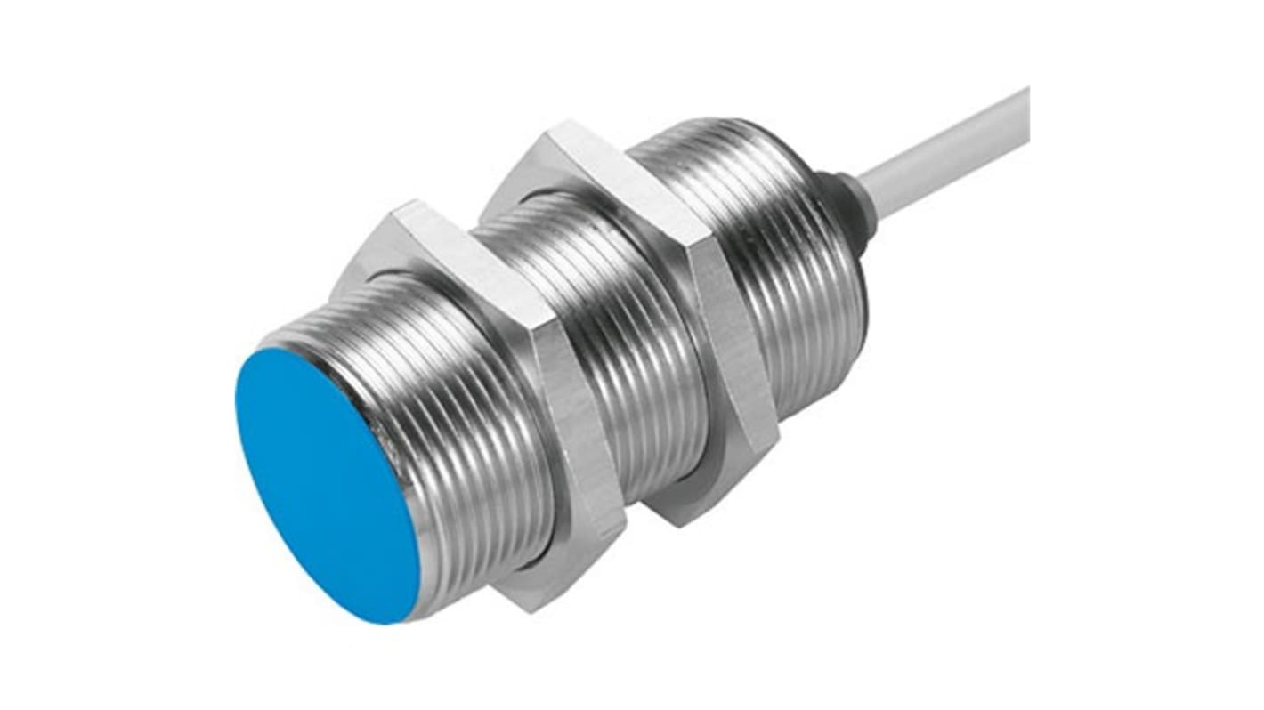 Sensore di prossimità cilindrico NPN M30 Festo SIED-M30B-ZS-K, distanza operativa 8,1 mm, grado di protezione IP67.