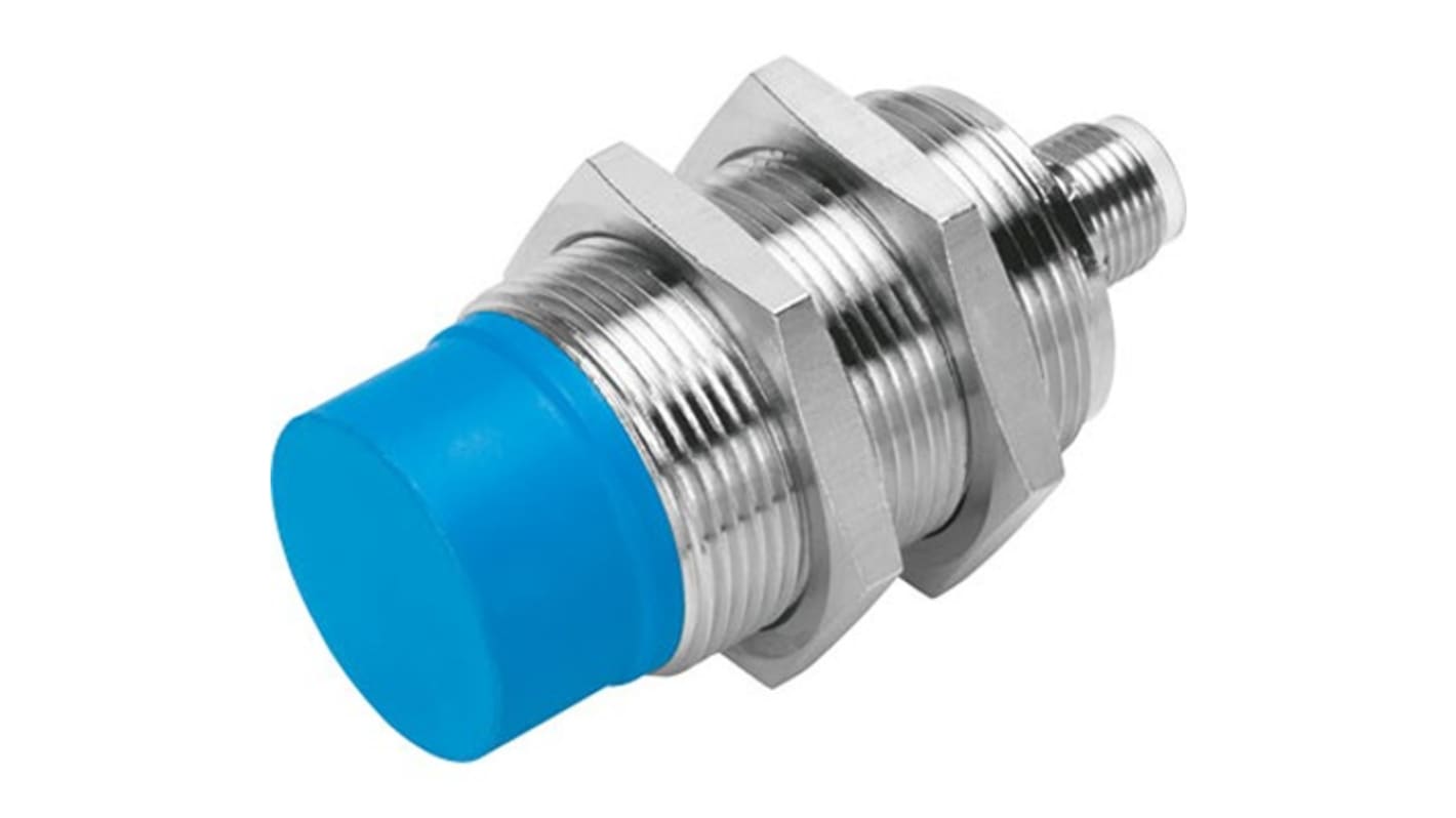 Sensore di prossimità cilindrico Festo SIED-M30NB-ZO-S-L, NPN, M30, rilevamento 15 mm, montaggio filettato, IP67.