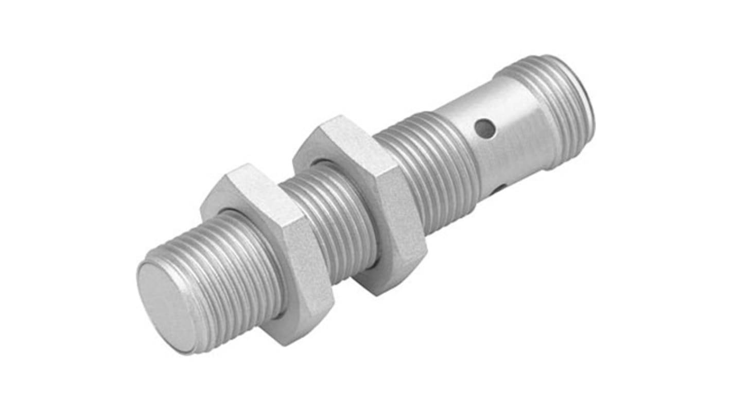 Festo SIEF-M12B-NS-S-L-WA, sensore di prossimità cilindrico NPN M12, rilevamento 3 mm, IP67, alimentazione 10-30 V DC.