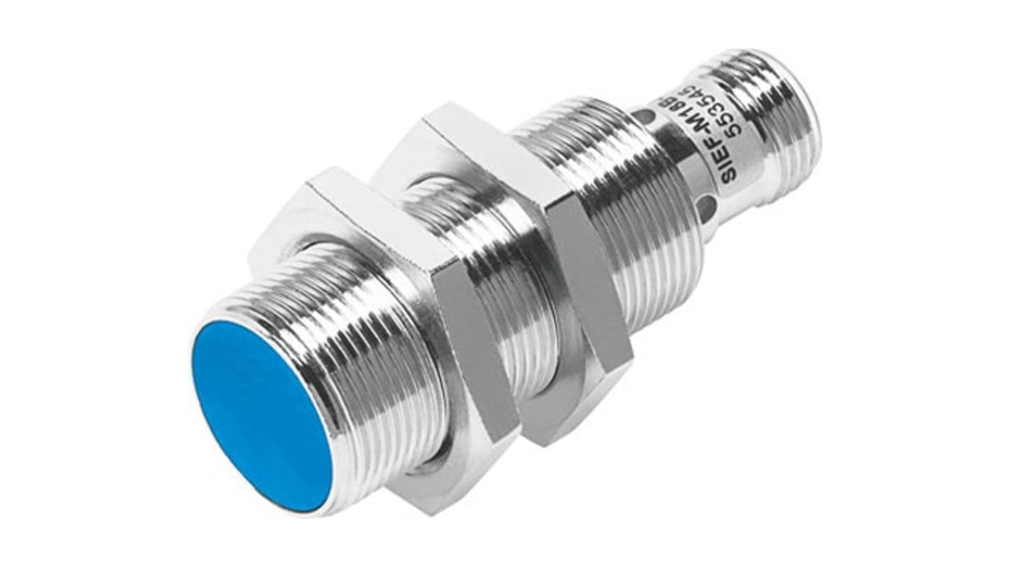 Sensore di prossimità cilindrico Festo SIEF-M18B-NS-S-L, NPN, rilevamento 5 mm, montaggio a incasso, IP68.
