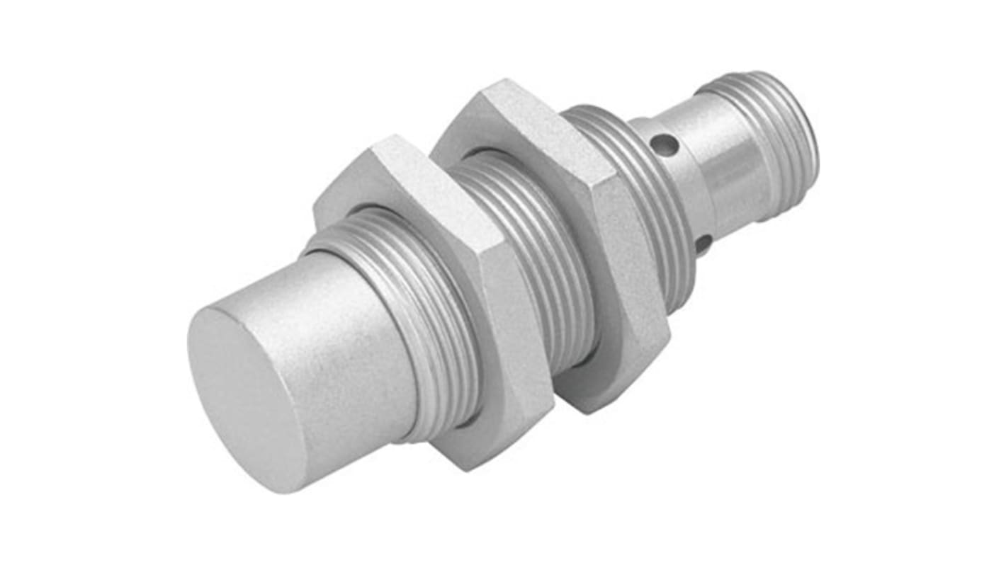 Sensore di prossimità cilindrico Festo SIEF-M18B-NS-S-L-WA, NPN M12, rilevamento a 5 mm, IP67, alimentazione 10-30 V.