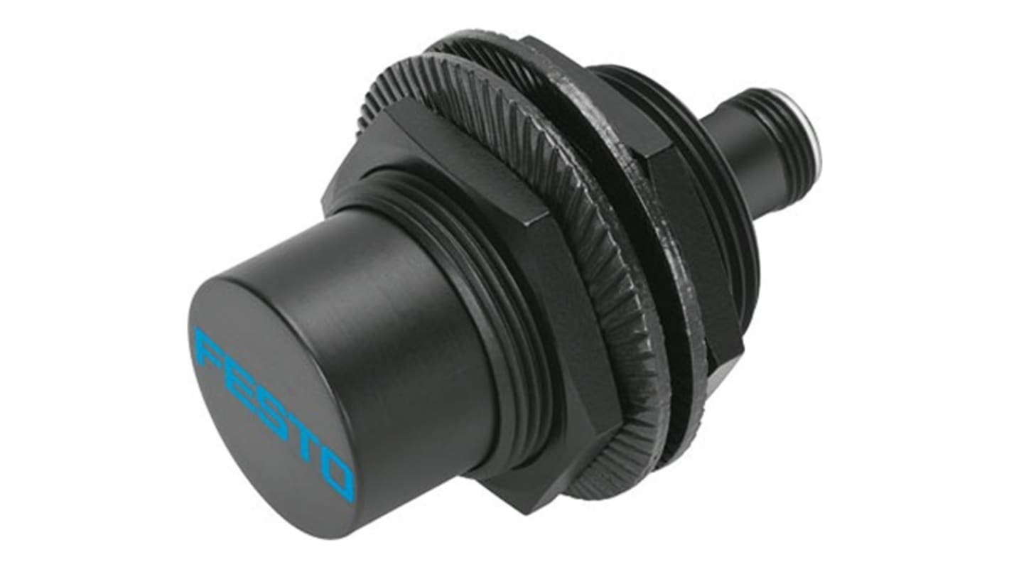 Sensore di prossimità cilindrico Festo SIEF-M30NB-PS-S-L-WA, PNP, rilevamento 20 mm, IP67, alimentazione 10-30 V, contatto N/O.