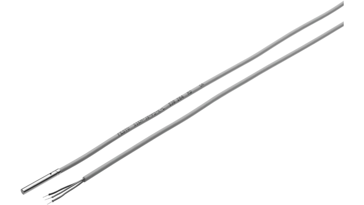 Sensore di prossimità induttivo PNP Festo SIEH-3B-NS-K-L, cilindrico, 3 mm, IP67, montaggio a filo, cavo 3 fili.
