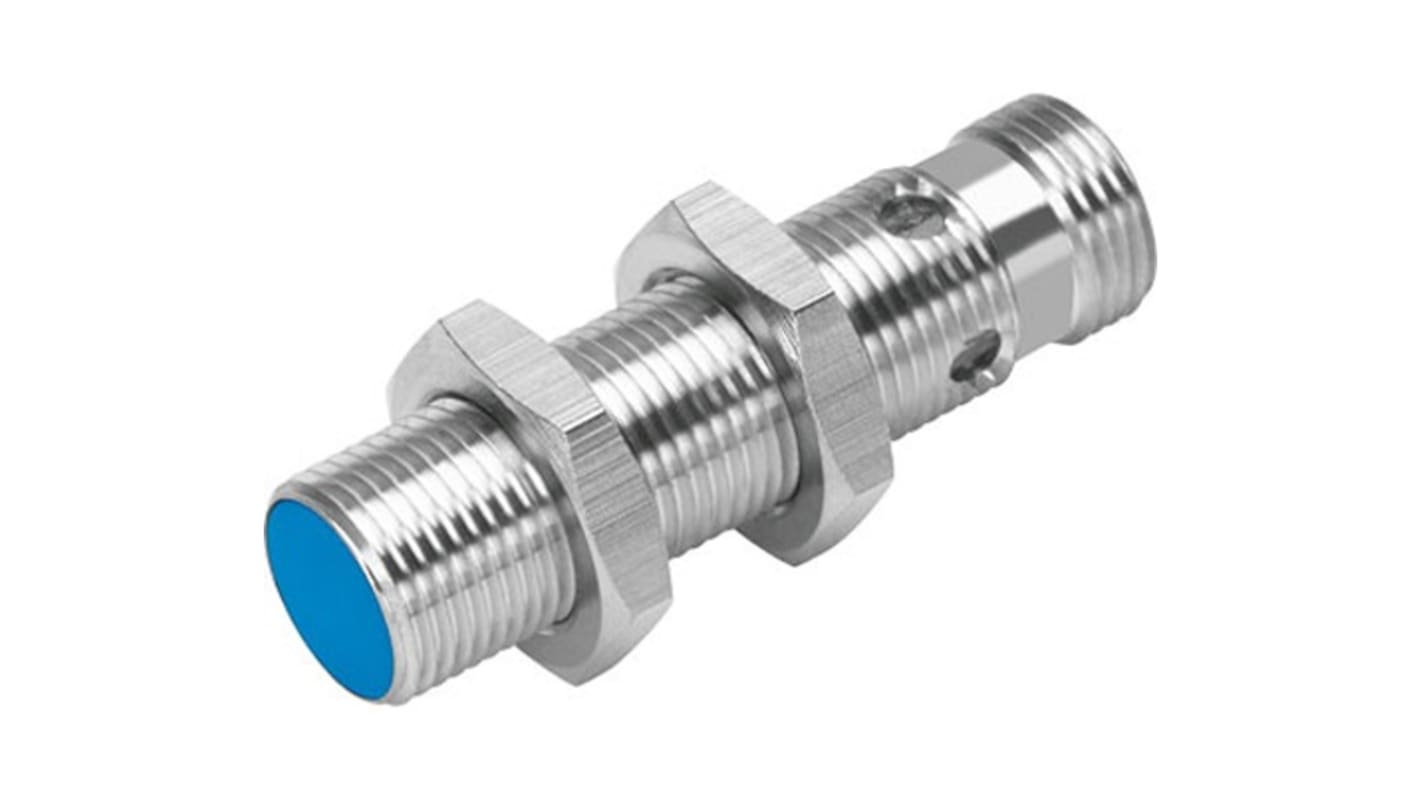 Festo SIEH-M12B-PS-S-L-CR, sensore di prossimità cilindrico PNP M12, rilevamento 6 mm, IP67/IP69K, alimentazione 10-30 V.