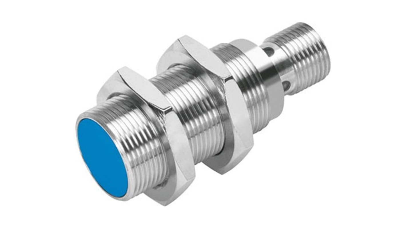 Sensore di prossimità cilindrico Festo SIEH-M18B-PS-S-L-CR, NPN M18, rilevamento 10 mm, IP67, alimentazione 10-30 V.