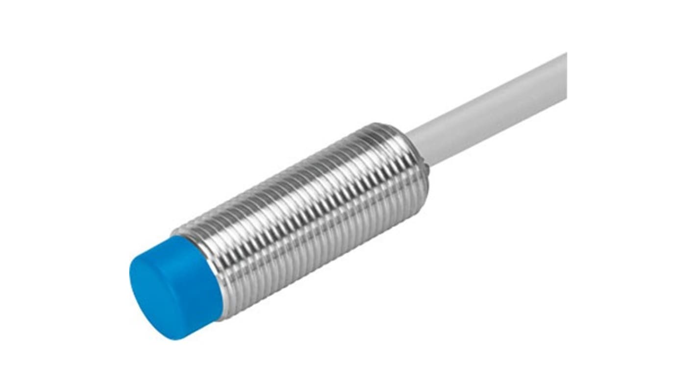Sensore di prossimità cilindrico Festo SIEN-M12NB-PS-K-L-PA, PNP M12, rilevamento 4 mm, IP65/IP67, 10-30 V DC.