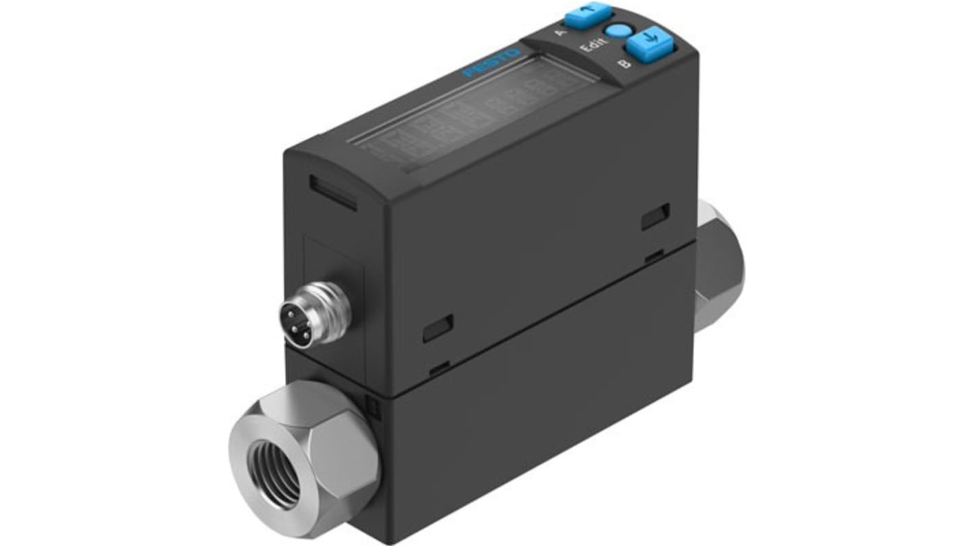 Sensore di flusso Festo SFAH-100U-G14FS-PNLK-PNVBA-M8 per aria, portata 2-100 L/min, alimentazione 26 V CC.