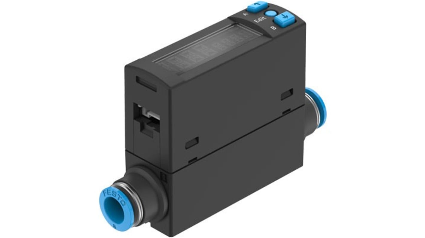 Sensore di flusso Festo SFAH-100U-Q8S-PNLK-PNVBA-L1 per aria, portata 2-100 L/min, alimentazione 26 V CC.
