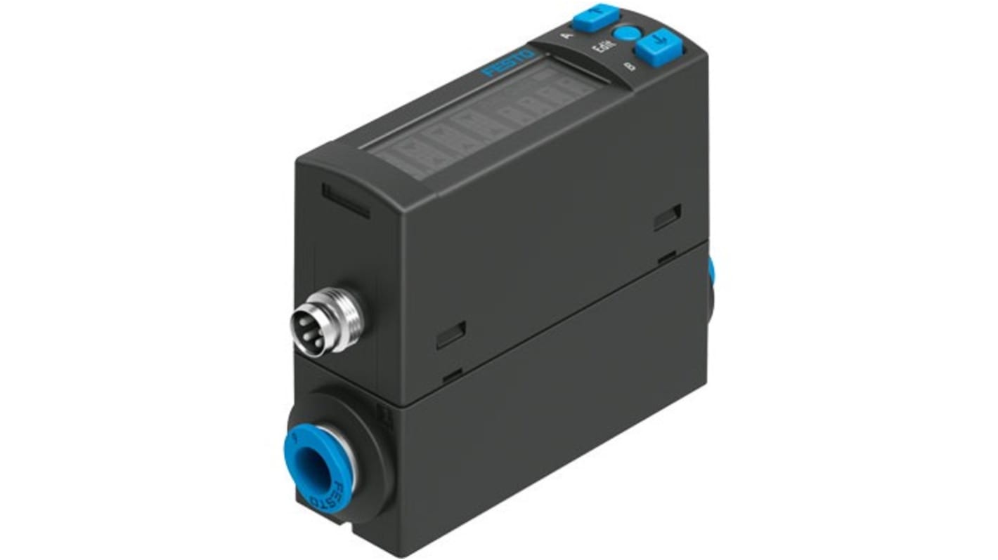 Sensore di flusso Festo SFAH-1U-Q4S-PNLK-PNVBA-M8, per aria, flusso 0,02-1 l/min, alimentazione 26 V CC.