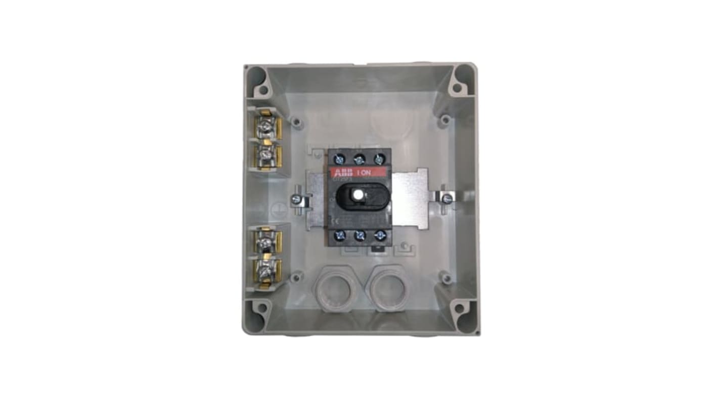 Sezionatore ABB 1SCA022401R3430, 3 poli, 25A, IP65, custodia in policarbonato, maniglia lucchettabile, adatto per 415V AC23.