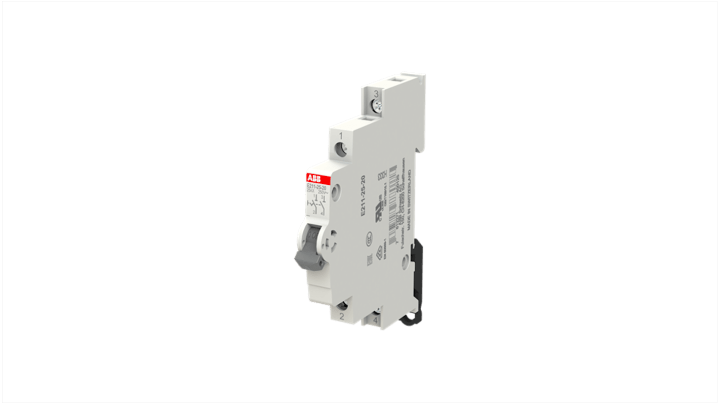 Interruttore differenziale ABB E211, 2 poli, 25 A, per sistemi a 250/400 VAC, colore grigio, larghezza 0,5 modulo.