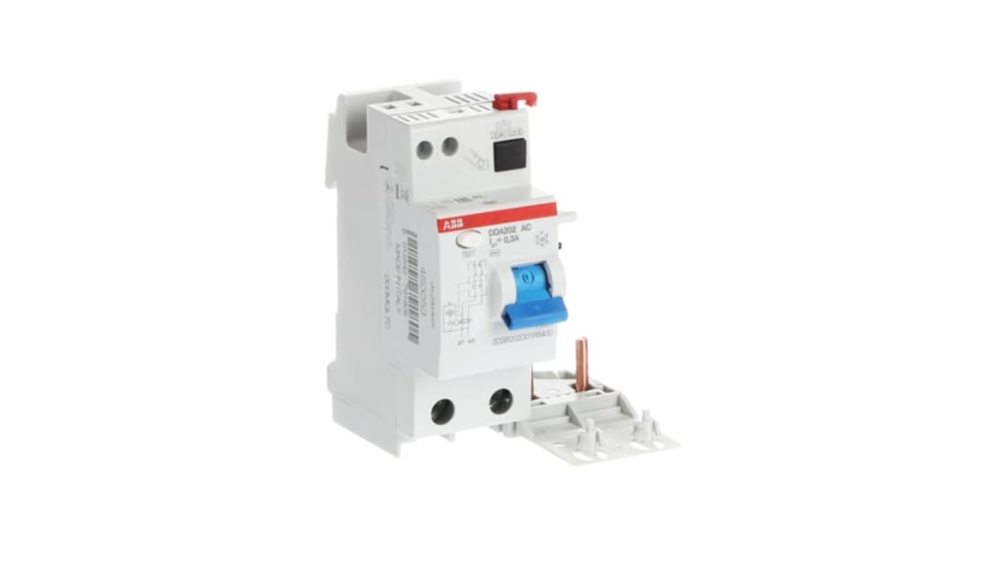 Interruttore differenziale ABB RCCB DDA200, 2 poli, 40A, 30mA, montaggio compatibile con MCB serie S200/S300P. Grado di protezione IP2X.
