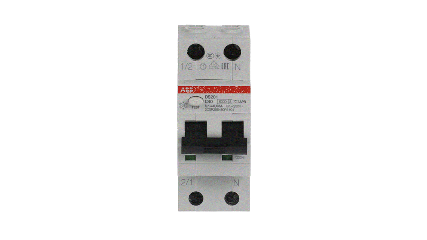 Interruttore differenziale ABB 2 poli, 40A, 30mA, tipo C, montaggio su guida DIN, grado di protezione IP20/IP40.