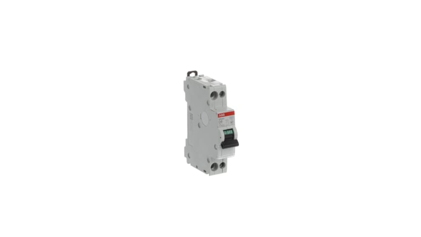 Interruttore magnetotermico ABB 1P+N 6A 10 kA, Tipo D, conforme RoHS, neutro a sinistra, serie SN201.