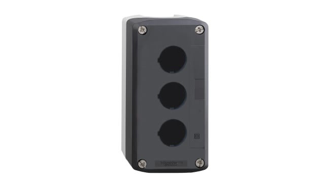 Contenitore stazione di controllo Schneider Electric XALD03 con 3 fori Ø 22mm IP69K per applicazioni industriali. Compatibile con Harmony XB5.