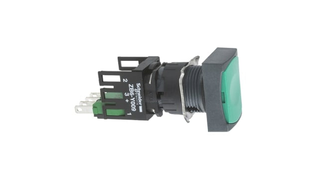 Pulsante momentaneo verde SPST Schneider Electric XB6DA31B, montaggio a pannello, IP65, diametro foratura 16 mm.