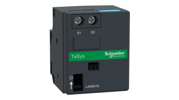 Blocco chiusura contattore Schneider Electric LAD6K10F per serie LC1, montaggio frontale, tensione 110-127 V, 500.000 cicli.