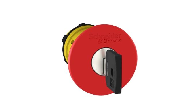 Pulsante di arresto di emergenza Schneider Electric ZB5AS944, rosso, diametro 22mm, protezione IP66/IP67/IP69K, dimensioni 40x40x79mm.