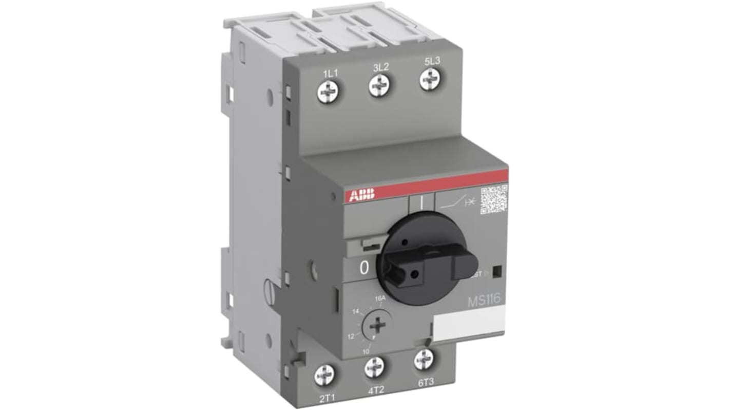 Interruttore automatico motore ABB 1SAM250000R1005 MS116-1.0, 690 V, 1 A, protezione fino a 7,5 kW, dimensioni 90 x 45 x 80,1 mm.