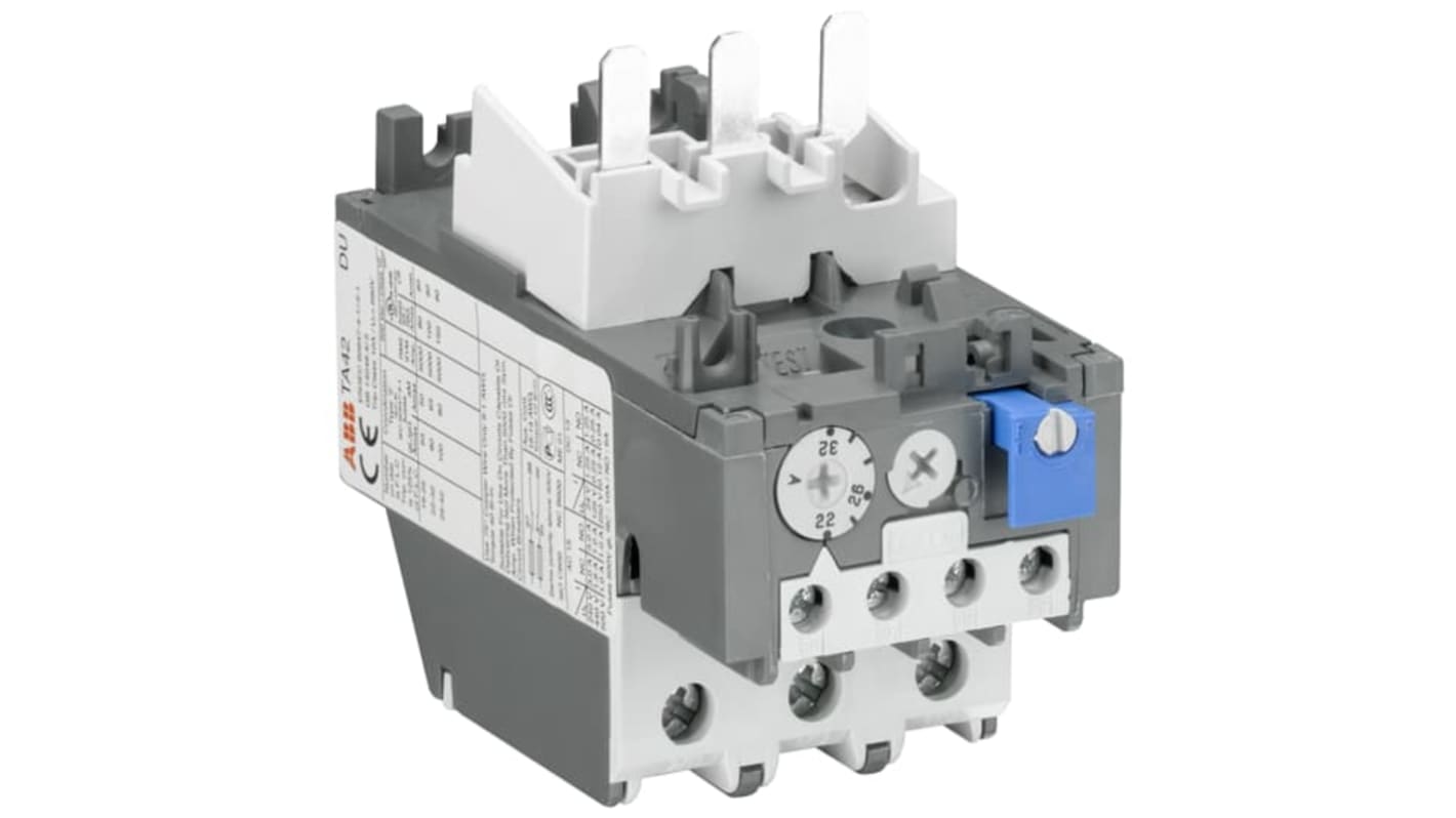 Relè di sovraccarico termico ABB 1SAZ311201R1001, 1 NO + 1 NC, carico 18-25 A, montaggio a clip, dimensioni 54x90x111 mm.