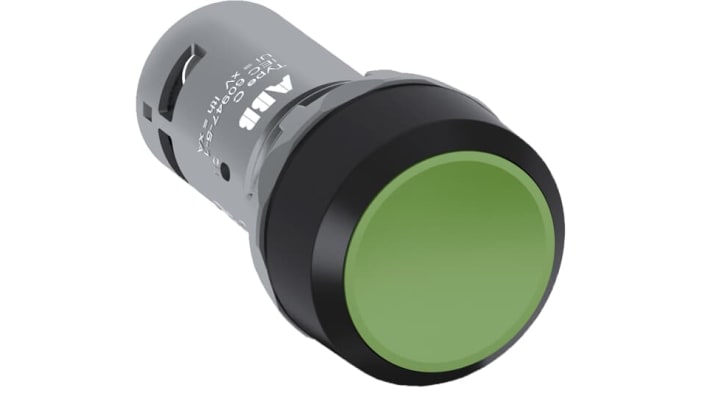Pulsante momentaneo ABB SPDT verde, montaggio a pannello, IP69K, 22 mm, 300 V, temperatura -25/+70 °C, durata 500000 cicli.