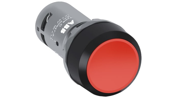 Pulsante momentaneo ABB SPST, colore rosso, montaggio a pannello, diametro foratura 22 mm, grado di protezione IP69K.