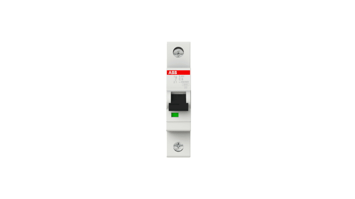 Interruttore magnetotermico ABB S201-C6, 1P 6A, Tipo C, montaggio su guida DIN, tensione nominale 253V.
