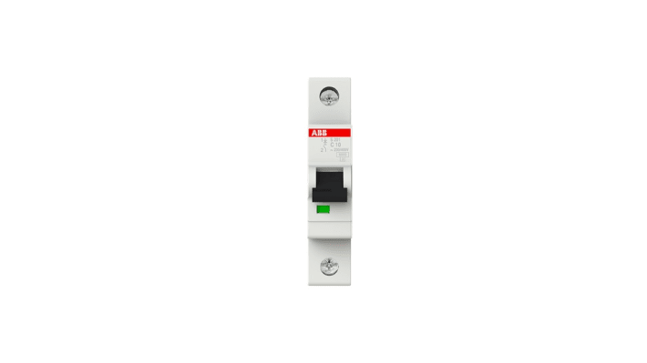 Interruttore magnetotermico ABB S201C10, unipolare 10A, montaggio su guida DIN, grado di protezione IP20.
