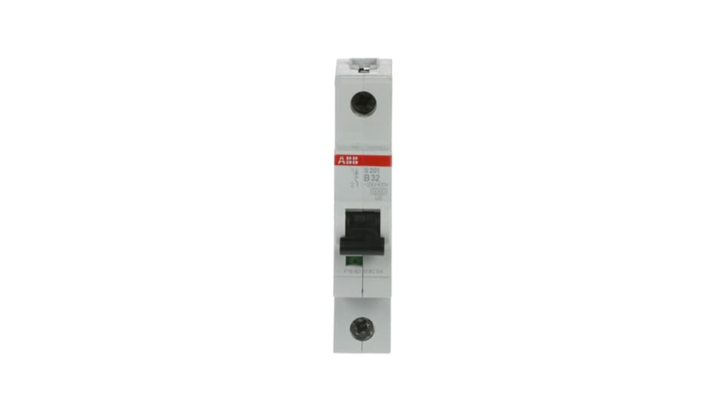 Interruttore magnetotermico ABB S201B32, 1P 32A, montaggio su guida DIN, capacità di rottura 6 kA, per applicazioni industriali.