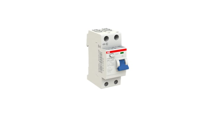 Interruttore differenziale ABB F200, 2 poli, 25 A, 300 mA, montaggio su guida DIN, dimensioni 85 x 69 x 35 mm.