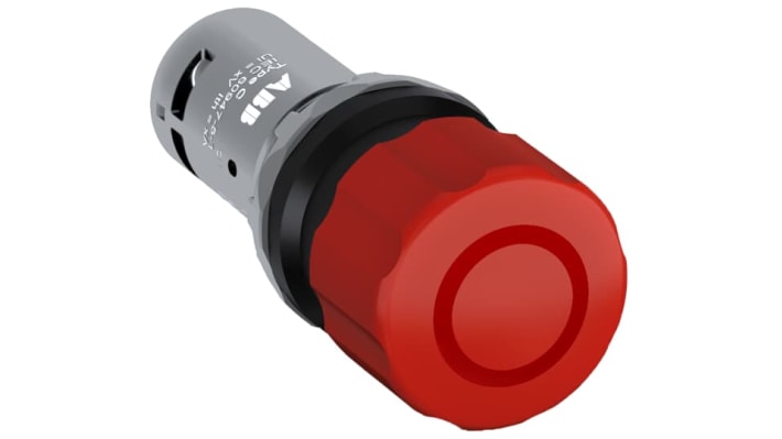Pulsante di arresto di emergenza ABB CE3P-10R-11, montaggio a pannello, diametro 22.5 mm, grado di protezione IP69K, colore rosso.