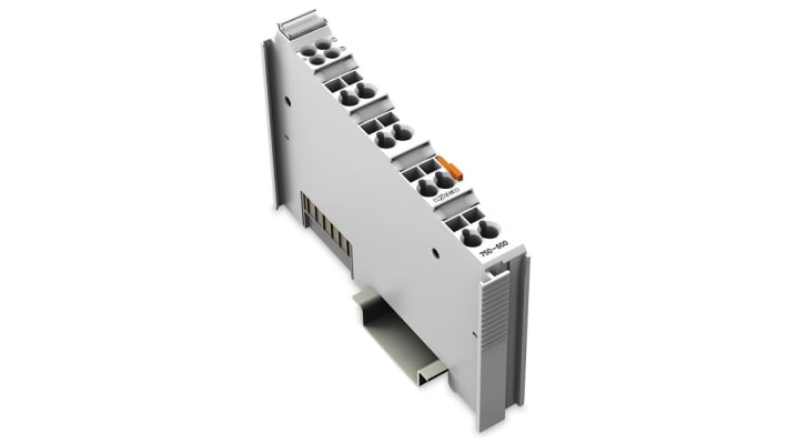 Modulo I/O Wago 750600, compatibile con sistema 750/753, montaggio su guida DIN, dimensioni 100 x 12 x 64 mm, grado di protezione IP20.