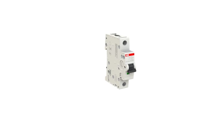Interruttore magnetotermico ABB S201-K16, 16A, montaggio su guida DIN, protezione cortocircuito, larghezza 17,5 mm.