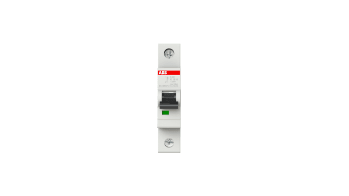 Interruttore magnetotermico ABB S201-K16, 16A, montaggio su guida DIN, protezione cortocircuito, larghezza 17,5 mm.
