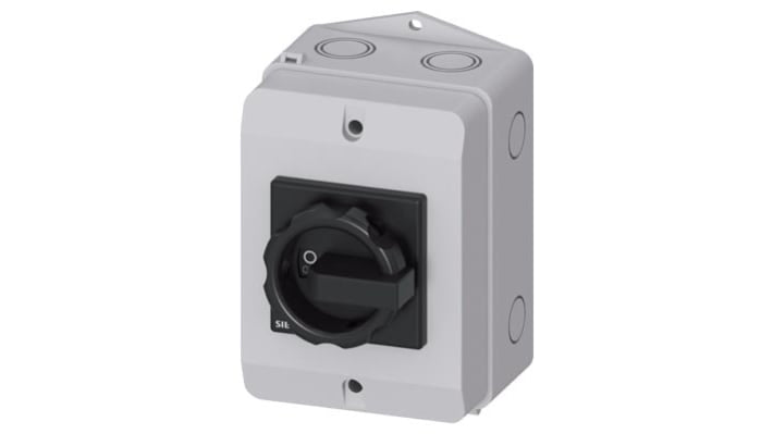 Interruttore di isolamento Siemens 3LD2064-1GP51, 3 poli, 16 A, IP65, dimensioni 152x100x117 mm, lucchettabile.