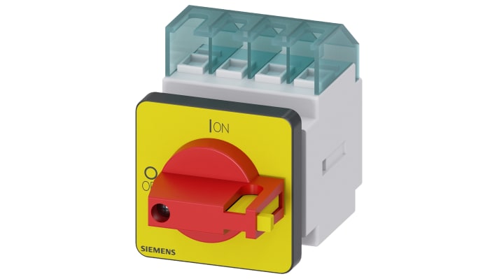 Interruttore di isolamento Siemens 3LD2022-1TL13, 3 poli, 16A, montaggio a pannello, grado di protezione IP65, dimensioni 49x49x50mm.