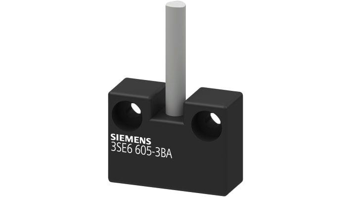 Interruttore di sicurezza Siemens 3SE6605-3BA, senza contatto, 24V cc, IP67, dimensioni 88x25x13 mm, per applicazioni su porte e coperchi.