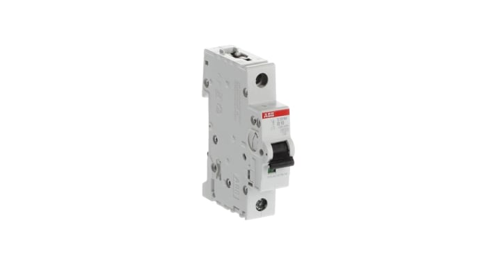 Interruttore magnetotermico ABB Tipo B, 1P 10A, montaggio su guida DIN, dimensioni 88mm x 17.5mm x 76mm, protezione IP20.