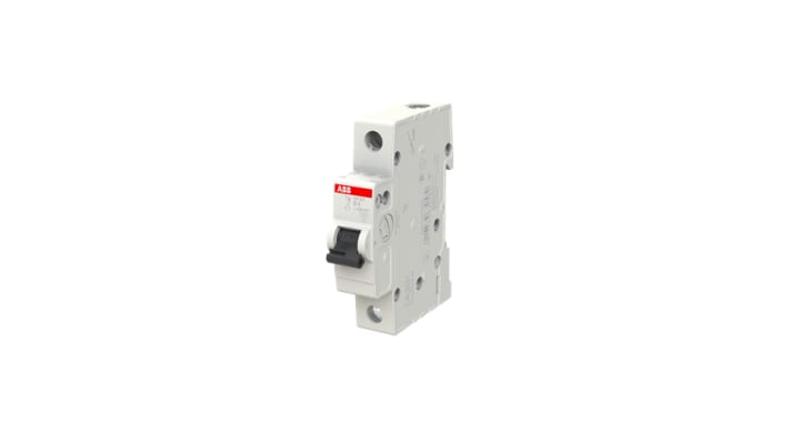 Interruttore magnetotermico ABB Tipo B, 1P 6A, 6 kA, montaggio su guida DIN, dimensioni 17,5 x 85 x 69 mm, grado di protezione IP20.