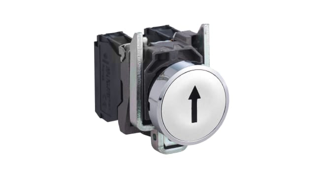 Pulsante SPST bianco Schneider Electric XB4BA3341, montaggio a pannello, diametro 22 mm, grado di protezione IP66/IP69K.