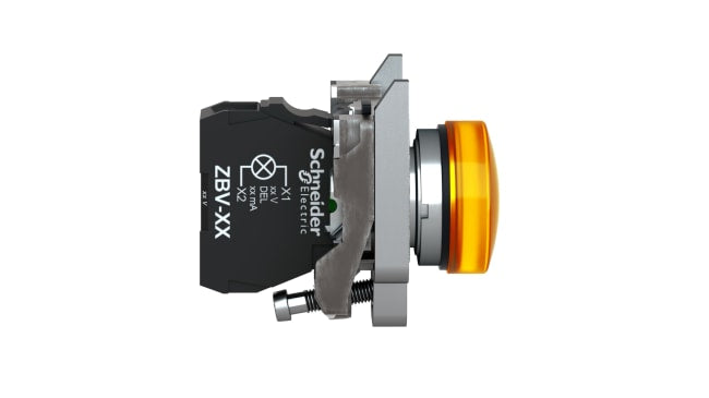 Spia LED arancione Schneider Electric, montaggio a pannello 22 mm, grado di protezione IP66/IP67/IP69K, corpo in metallo.