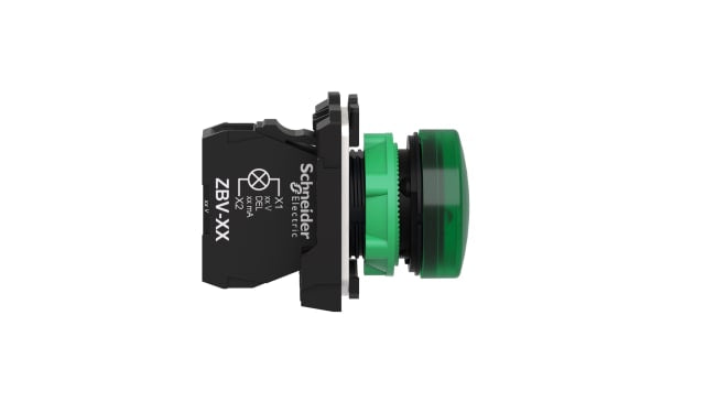 Spia LED universale 22mm Schneider Electric XB5AVB3, montaggio a pannello IP66/IP67/IP69K per ambienti industriali. Alta resistenza e durata.