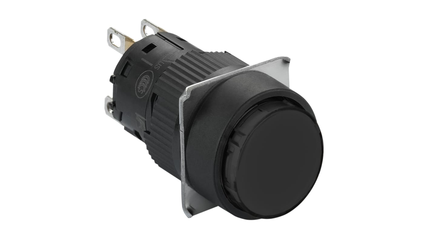 Pulsante momentaneo SPDT Schneider Electric XB6EAA21P, montaggio a pannello, testa cilindrica nera, diametro 16 mm, protezione IP65.
