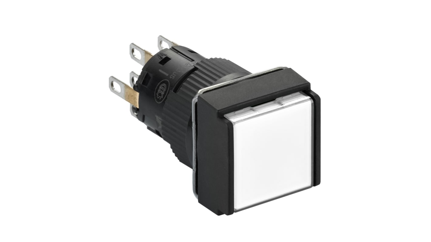 Pulsante Schneider Electric XB6ECW1B2P, DPDT luminoso, montaggio a pannello, IP65, testa quadrata, 24 V cc.