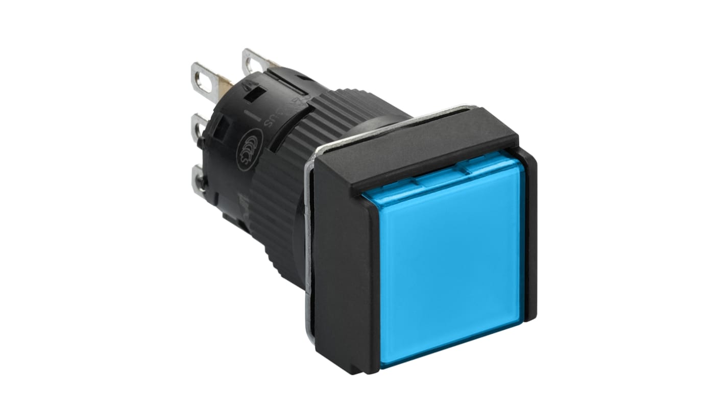 Pulsante a scatto blu illuminato Schneider Electric XB6ECW6B1P, SPDT, montaggio a pannello, IP65, 24V cc, 1A.